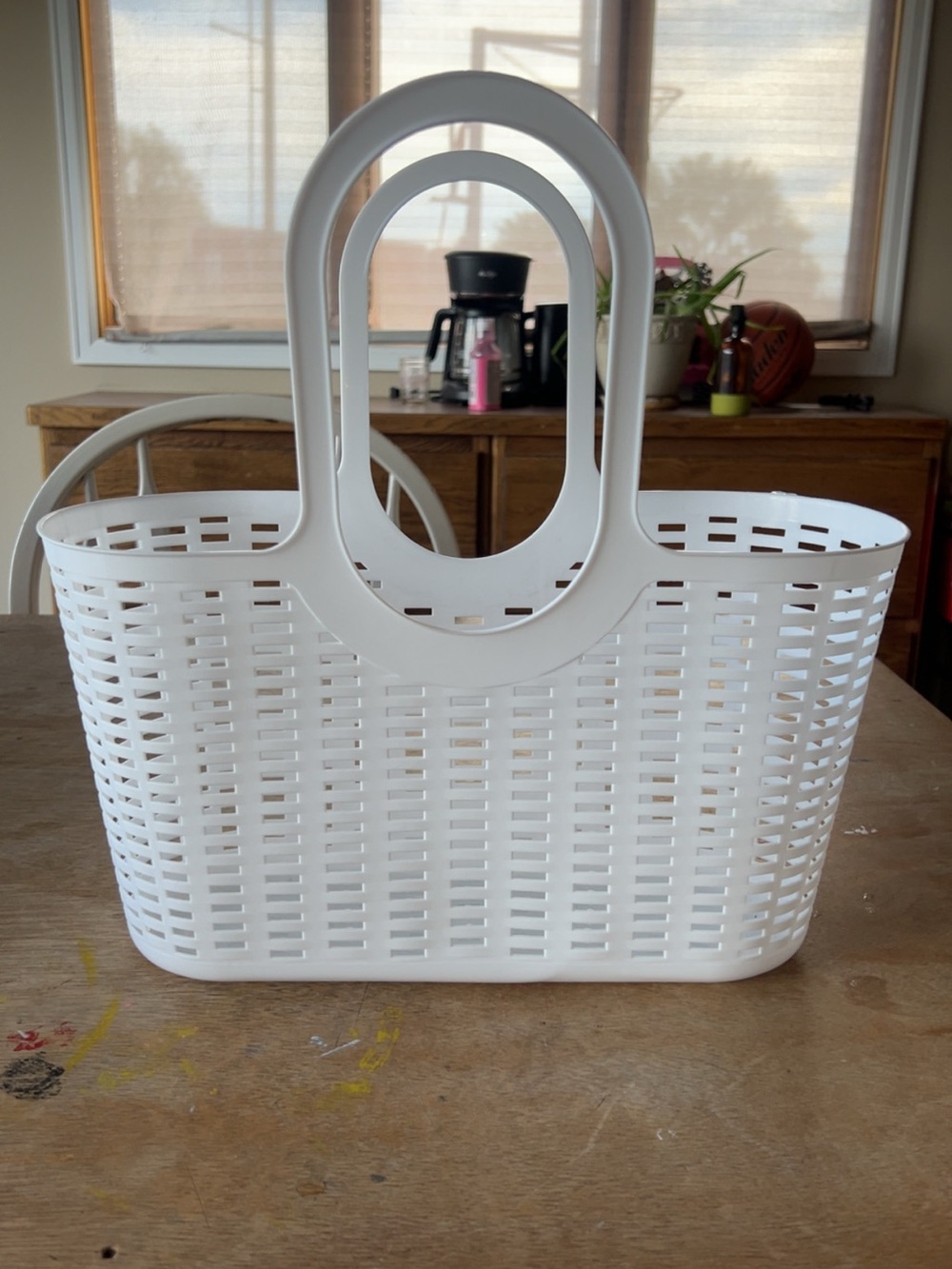 Stylish White Woven Tote Bag with Double Handles